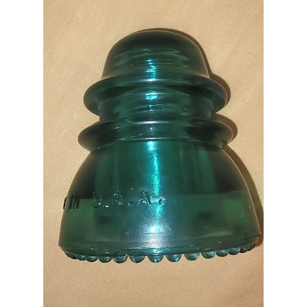 Early Production 1920s Hemingray-42 Teal Green Glass Telecom Railroad Insulator